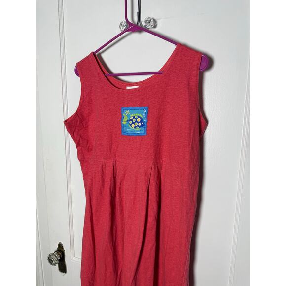 Vintage Y2K Tropical Escape Coral Red Midi Tank Fish Coastal Beach Dress MED - Picture 2 of 8
